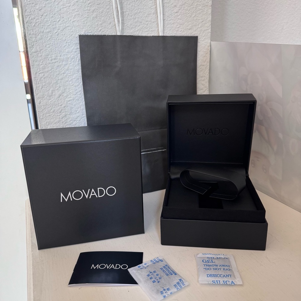 New Movado Watch Box and Black Paper Gift Bag 5"x 5" x 3.25"